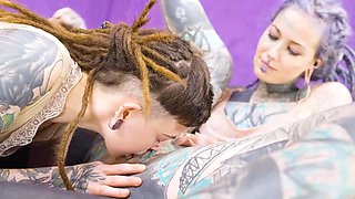 Shy Alt Teen Gets First Anal With Tattooed Lesbian