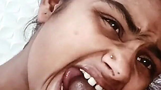 Cute Indian Girl Wet Oral Play & Tongue Cumshot