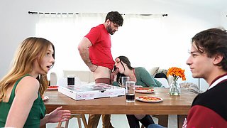 Foursome couple sex with hot dolls Myra Moans and Scarlett Mae