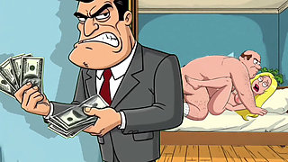 Cuckold Husband Is Furious That His Wife Is Cheating with Her Lover. Cartoon