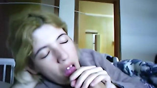 young blonde with sucks cock with love and gets a cumshot in the end