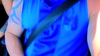 No Shame! Natzinha Flashing Her Tits in Traffic and Rubbing Herself.