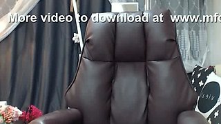 Busty curly brunette with big boobs fucks on couch