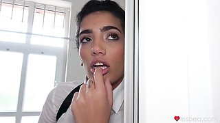 Penelope Cum and Daphne Angel's lesbian strapon action by Lesbea