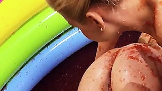 Pool Pussies Scene 3 Two Slim Blonde Lesbians in Bikinis Cum in the Jelly Pool