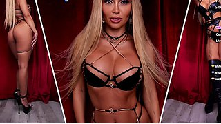Glamour babe with big boobs masturbates in lingerie