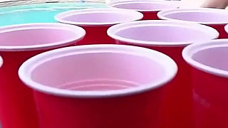 Party Girls Bailey Base and Michelle Anderson Get Wild Playing Drink Pong by the Pool