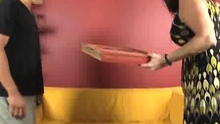 Buxom babe Stacie Starr has no cash for her food order so