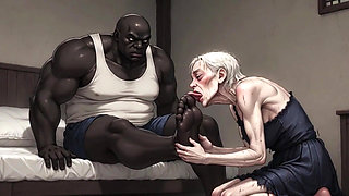 90 Year Old Granny Slave Licking Giant Black Man Feet - Wet Pussy Pleasure