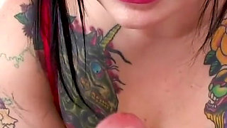 Sexy big boobs brunette MILF Scarlet La Vey POV handjob and cum swallow