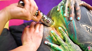 Two Hot Girls in Latex and High Heels Using Big Metal Toy Together, Atp, Anal Gapes, Lesbian