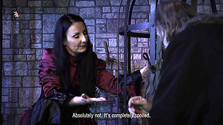 The Wild Maid Fina Is Kept in a Cage and Slimes Out of Her Mouth as She Greedily Eats Food From the Countess's Hand