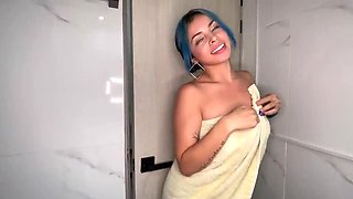 Sexy Latina SoyMarce Shower Nude CFNM Handjob Through Door