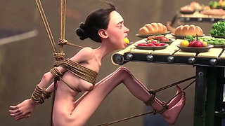 Skinny Girl in Rope Bondage - Non-stop Feeding Session