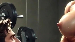 Strong Muscular Woman Crushing Slave with Foot Worship During Training