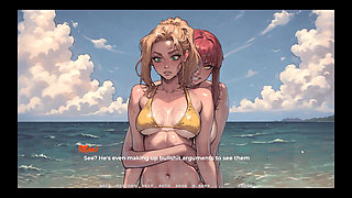 My New Girlfriend Taboo Hentai Game Ep.26 Naughty Step Sisters Going Topless at the Beach!