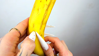 Long White Nails Scratching And Destroying Banana Like Dick
