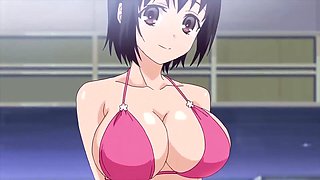 Lost her bikini top in the pool and got pussy pumped in locker room after hentai