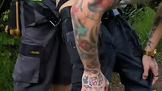 Construction Workmen fuck outdoors and cum