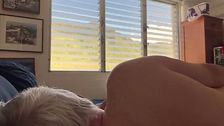Red Panties Off Hairy Cougar Fucks Older Man Close Up