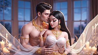 Hot chemistry of desi indian couple in the bedroom - Sexy girl with gold jewelry and muscular guy in full passion