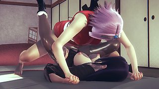 Futanari lesbian action featuring Naruto characters and Sakura in a naughty cosplay