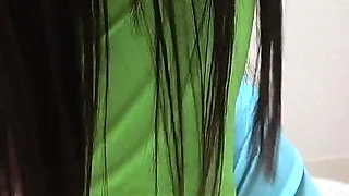 No Bra, Short Tank Top, Micro Mini Skirt, Micro G-string Panties, Knee-high Socks, Beautiful Tits Japanese Girl's Cleaning Room