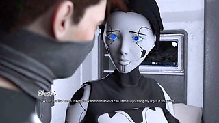 Blowjob from a wild busty brunette AI sex robot girl in Projekt Passion