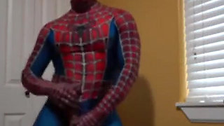 Cumming in a Spider Man Costume
