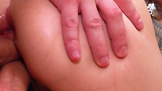 Skinny Teen and Her First Double Pussy with Monster Dicks