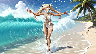 On the Beach with hot Nami - She play with her pussy