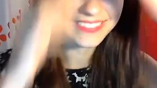 Small titted brunette teen fingering on the bed