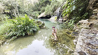 Monika Fox in Pink Bikini and Naked at Waterfall and Cave