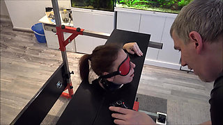 Slave Defenseless in Pillory Driven to Orgasm on Sybian