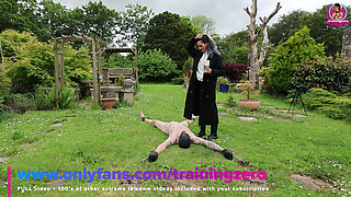 Training Zero Outdoor Femdom Bondage - Keeping Him Under Control All Day