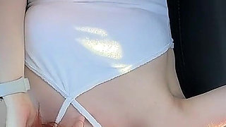 Naughty Outdoor Car Masturbation in White Stockings