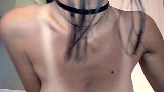 Super hot asian with big boobs stripping and masturbating