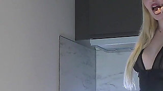 Hot Blonde College Girl Flashes Her Pussy Under Her Short Leather Dress and Show Her All Natural Boobs