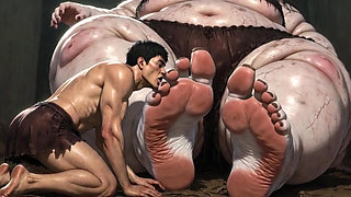 Huge Obese Giantess BBW - Slave Licking Her Giant Feet in Worship