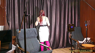 Posing in fuchsia pantyhose