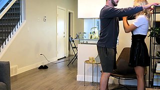 Two amateur blonde teen babes sucking huge fat cock