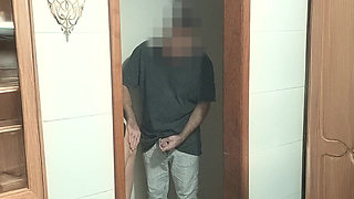 Alone with His Friend - Hallway Blowjob and Standing Fuck Until He Cums in Her Mouth