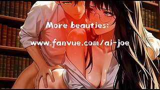 Glasses Beautiful Woman, the Private Study Session in the Library.super Temptation. Ai Generated