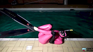 Slippery Latex Slut's Deep Pool Diving Tease