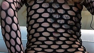 I Fist Both Holes with an Xl Dildo While Wearing a Fishnet Outfit!