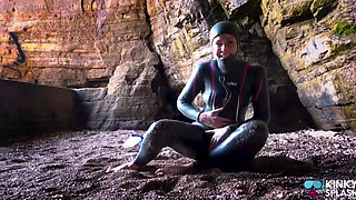 Shiny Rubber Wetsuit Tease in Private Cave