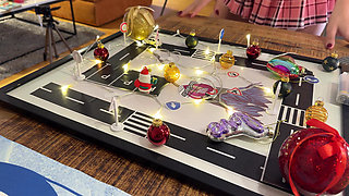 Two Girls One Rc Car to Play with in Shortest Short Miniskirts and on High Heels with Stockings and Over Knee Socks