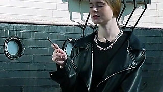 Young Russian Woman Smoking Cigarette Outdoor Terrace