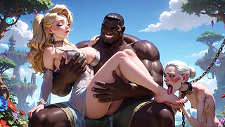 Old Granny Humiliated Licking Young Woman Feet - Sitting on Muscular Black Bull Lap