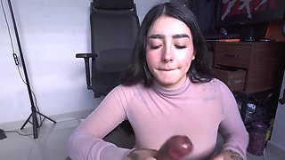Delicious hottie catches her stepdad watching porn and anal rides his dong